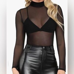 Women's Short Sleeve Long Sleeve Bodycon Clubwear Sheer Pure Mesh Tops T Shirts